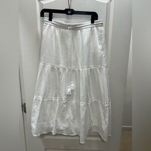 Talbots White Tiered Maxi Skirt with Tassel Drawstring and Pockets